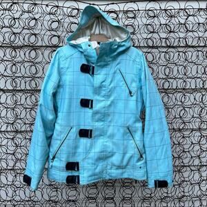 Burton Dream DryRide blue plaid faux fur lined snowboard coat jacket